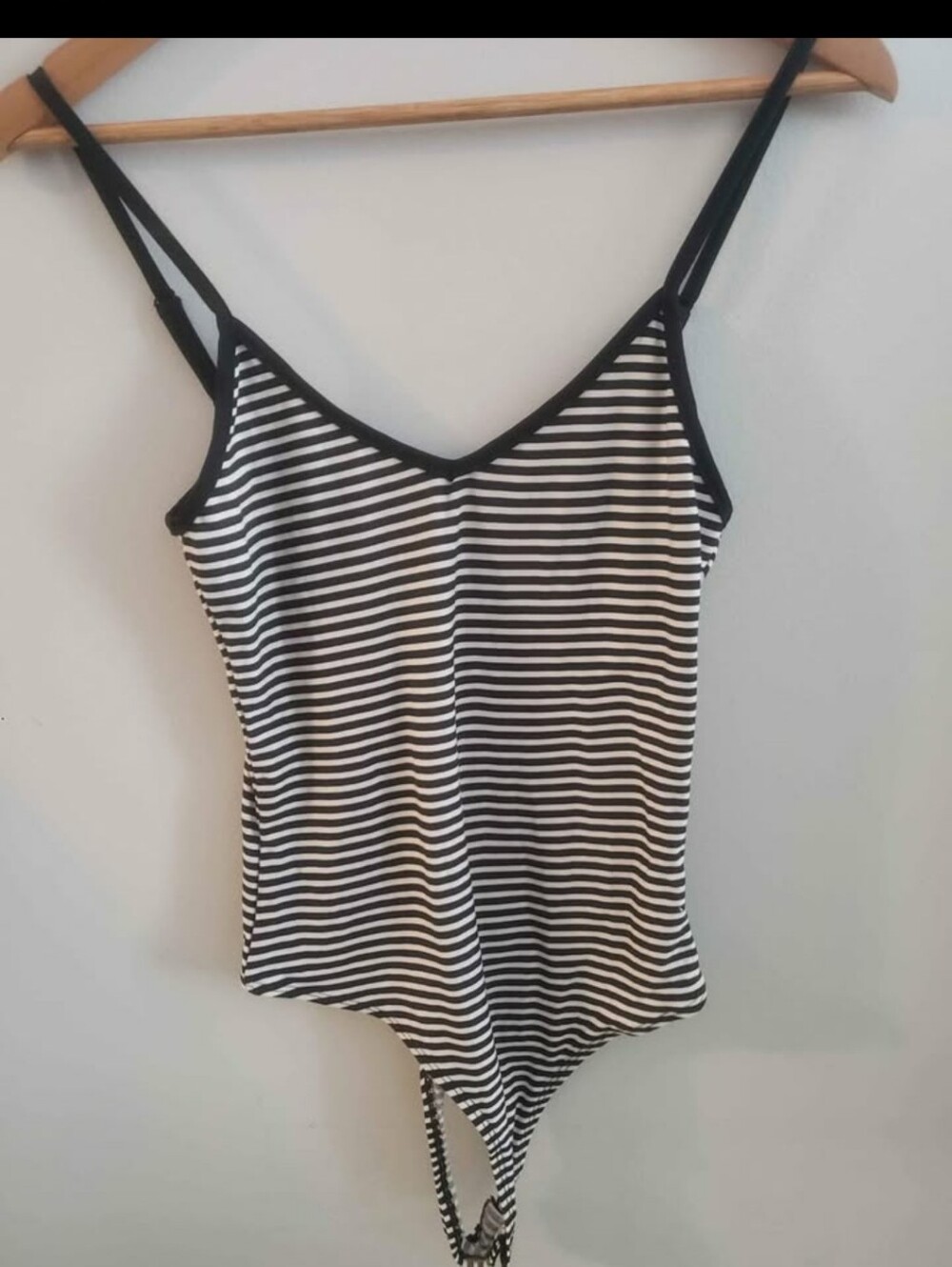 Streetwear Society Black & White Striped V-Neck Spaghetti Strap Bodysuit